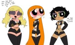 3girls aged_up alternate_costume alternate_hairstyle armband bangs big_breasts bikini_top bishoujo_senshi_sailor_moon black_clothing black_gloves black_hair black_legwear blonde_hair blossom_(powerpuff_girls) blush breast_press breast_squeeze breast_squish breasts bubbles_(powerpuff_girls) buttercup_(powerpuff_girls) cartoon_network choker chubby chubby_female cleavage closed_eyes clothing cosplay crossover crossover_cosplay elbow_gloves english_text exposed female female_only gloves grabbing_own_breast green_eyes grin happy hips holding_arm holding_elbow hotpants insecure lace-up large_breasts light-skinned_female light_skin long_gloves long_hair looking_at_viewer looking_away magical_girl medium_breasts medium_hair midriff midriff_baring_shirt multiple_girls orange_hair pink_eyes pose powerpuff_girls red_hair sailor_star_fighter_(cosplay) sailor_star_healer_(cosplay) sailor_star_maker_(cosplay) serafuku short_hair short_shorts shorts shy skimpy skimpy_clothes skinny sleeveless slightly_chubby small_breasts smile smirk stockings stomach straight_hair strappy_outfit style_parody sweat tan-skinned_female tan_skin tcb text thick_thighs thighhighs thighs tight_clothing tight_fit toonami twintails unsure very_long_hair wavy_hair wide_hips