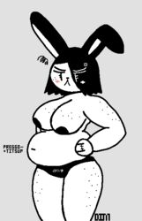 annoyed anthro belly bev_(dimsun) big_belly blush clothed clothing dimsun female freckles lagomorph leporid mammal pregnant rabbit slightly_chubby solo spot_color topless