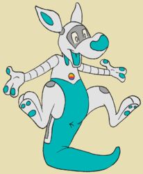 anthro anus anus_only apple_inc. apple_macintosh belly bondi_(braeburned) doodledoggy imac kangaroo machine macropod mammal marsupial null outstretched_arms rainbow robot silicone slightly_chubby smile solo spread_legs spreading standing_on_tail synth_(vader-san)