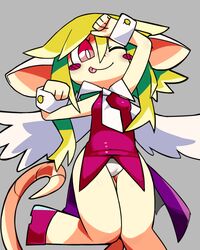 anthro arm_up big_ears blush clothing cute mad_rat_dead mouse_tail murid rat_god rat_god_(mad_rat_dead) red_eyes wings wink