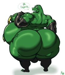 anthro ass beastars belly big_butt bobthetanuki breasts bulge clothing gosha_(beastars) hyper komodo_dragon leather leather_clothing lizard male male_only monitor_lizard muscular muscular_male navel navel_piercing nipple_piercing nipples overweight overweight_male piercing reptile scalie simple_background solo underwear