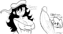 andrew_(lemonadepikachu) busty cleavage dialogue female hyper lemonadepikachu male original original_character original_characters penis_awe text