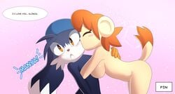 anthro apinkgrape blush dialogue kissing klonoa klonoa_(series) lolo_(klonoa) side_profile sideboob