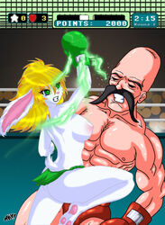 1boy 1girls abs anthro ass bald bald_man big_ass big_breasts big_butt big_ears big_thighs blonde_hair boxing boxing_gloves boxing_ring breasts butt clenched_teeth closed_eyes crossover desingahv female female/male female_anthro female_dominating_male female_domination fight gameplay_mechanics gloves green_boxing_gloves green_eyes green_gloves green_panties green_thong human light-skinned_male light_skin long_hair male male/female male_human male_human/female_anthro mixed_boxing muscular muscular_male mustache nintendo original original_character pecs punch_out rabbit red_boxing_gloves red_gloves red_thong soda_popinski tail thick thick_hips thick_thighs thighs thong topless uppercut vodka_drunkenski white_fur