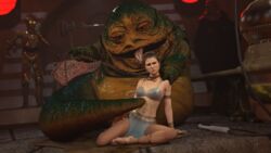 1girls 3d alexbridger alien belly_dancer belly_dancer_outfit bib_fortuna brown_eyes brown_hair c-3po chain_leash chained dancer dancer_outfit feet female harem_girl harem_outfit human human_on_alien humansub humiliation hutt interspecies jabba's_palace jabba_the_hutt light-skinned_female light_skin loincloth male natalie_portman padme_amidala protocol_droid sandals slave slave_collar slave_outfit slavegirl slime slime_on_body star_wars straight toes twi'lek