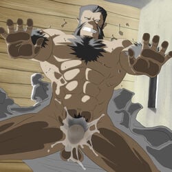 abs below_view color cum darius_(fullmetal_alchemist) fullmetal_alchemist indoors male male_only muscles nude penis solo tagme tan_skin testicles