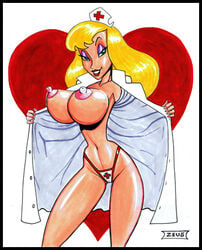 animaniacs breasts clothes color female female_only front_view hello_nurse huge_breasts human lipstick nipples open_clothes solo tagme zeus(artist)