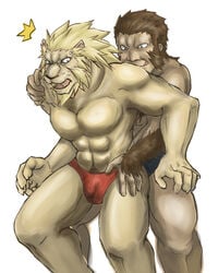 abs bulge color darius_(fullmetal_alchemist) fullmetal_alchemist heinkel licking_lips male male_only multiple_males muscles muscular standing tagme