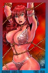 1girls 2010 armor bikini_armor bondage breasts chainmail chainmail_bikini color colored conan_the_barbarian_(series) female female_only jardel_cruz loincloth marvel marvel_comics nipples red_sonja red_sonja_(comics) solo straight_hair tagme uncensored