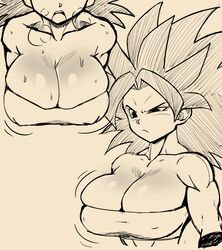 big_breasts black_eyes breath caulifla dragon_ball dragon_ball_super heavy_breathing large_breasts monochrome muscular_female musk musk_clouds musky open_mouth pseudocel smell smelly squished_breasts steam steamy sweat sweatdrop sweating sweaty tight_clothing tight_fit tubetop