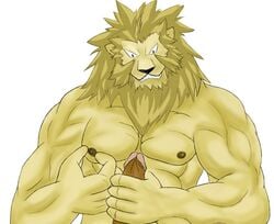 anthro color front_view fullmetal_alchemist fur furry heinkel male male_only masturbation muscles nipples penis solo tagme