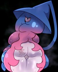 ass big_breasts black_sclera bodily_fluids breasts censored female genital_fluids genitals hand_print hatterene huge_breasts humanoid looking_back nintendo not_furry pokémon_(species) pokemon pokemon_(species) pussy pussy_juice smile solo sweat uenositasayuu video_games