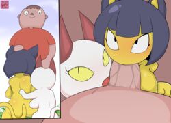 animal_crossing ankha ankha_(animal_crossing) anthro bodily_fluids breasts collaborative collaborative_fellatio collaborative_sex domestic_cat felid feline felis fellatio female first_person_view fufucatu group group_sex hand_on_head human human_on_anthro interspecies male male/female male_on_anthro male_pov mammal nintendo nude olivia_(animal_crossing) oral penile penis saliva sequence sex threesome trio video_games villager_(animal_crossing)
