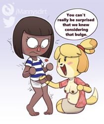 1futa 1girls 2020 aloha_shirt animal_crossing anthro arms_bent assisted_exposure barefoot belly bent_legs black_text blush bottomwear breasts brown_body brown_skin canid canine canis chubby clothed clothing dark-skinned_futanari dark_body dark_skin dialogue dickgirl dog dog_ears dog_girl dog_tail domestic_dog duo embarrassed english_text erection exposed_breasts feet female female_on_human femdom furry furry_breasts furry_ears furry_female furry_tail futa_mayor futa_on_female futanari futasub genitals hand_on_penis heart human human_on_anthro intersex intersex/female intersex_on_anthro interspecies isabelle_(animal_crossing) knees_together knock-kneed leaf_pattern leaf_print mammal mannysdirt navel nintendo nipples open_clothing open_mouth open_shirt open_topwear pattern_clothing pattern_shirt pattern_topwear penis penis_grab penis_out pose print_clothing print_shirt print_topwear red_heart shih_tzu shirt shocked sitting skirt speech_bubble standing striped_clothing striped_shirt striped_topwear stripes t-shirt text text_bubble topwear toy_dog video_games villager_(animal_crossing) yellow_body yokozuwari