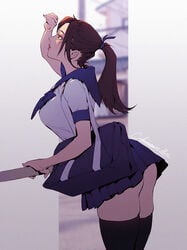 ass citemer ponytail school_uniform teenager thick_thighs thighhighs