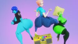 3d 3girls alien alternate_ass_size alternate_breast_size alternate_costume animated armwear ass big_ass big_breasts bikini_top blue_eyes blue_skin boombox booty_shorts bouncing_ass breasts butt cartoon_network cleavage clenched_teeth clothing curvy dancing denim elbow_gloves eyelashes eyeliner female female_focus female_only forehead_jewel g-string gem_(species) gigantic_ass gloves gold_boombox_(prevence) green_eyes green_skin grin high_heels hips hoodie huge_ass huge_breasts humanoid jacket jeans lapis_lazuli_(steven_universe) large_ass large_breasts legwear leotard lips lipstick long_sleeves makeup medium_hair no_sound open_mouth parted_lips pearl_(steven_universe) peridot_(steven_universe) presenting_hindquarters prevence purple_background rear_view revealing_clothes short_hair short_sleeves shortstack sideboob simple_background skimpy smile steven_universe steven_universe_future stockings teeth thick_thighs thighhighs thighs thong trio twerking video visor voluptuous white_skin wide_hips wip