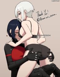 2girls android ariane_yeong black_hair blush cybernetic_arm elster_(signalis) female female_only groping k3nnyn3v romantic romantic_couple signalis tagme underwear white_hair wholesome yuri