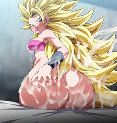 1girls anus ass big_ass big_breasts blonde_hair breasts caulifla censor_bar censored cum cum_on_ass cum_on_body cum_on_breasts cum_on_hair dragon_ball dragon_ball_super eye_contact female grabbing_own_ass long_hair looking_at_viewer looking_back pussy rom saiyan shounen_jump sitting solo super_saiyan_3 thick_ass tongue_out