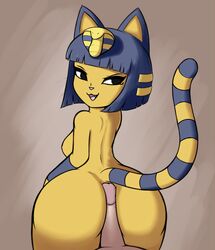 animal_crossing ankha ankha_(animal_crossing) anthro digital_media_(artwork) disembodied_penis duo female genitals hi_res hot_dogging human human_on_anthro humanoid_genitalia humanoid_penis interspecies kierus looking_back male male/female male_on_anthro mammal nintendo nude penis shaded simple_background smile smirk video_games