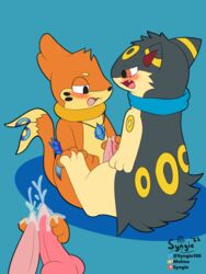 2021 3:4 blush bodily_fluids buizel cum cum_on_penis frottage genital_fluids genitals hi_res male male/male masturbation nintendo penis pokémon_(species) pokemon pokemon_(species) quilava sex syngie_(artist) video_games