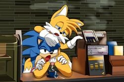 2boys anthro coffee coffee_cup cum cum_in_container dipstick_tail ejaculation flaccid_penis fox furry furry_ass gay iced_latte_with_breast_milk iced_latte_with_dick_milk kneeling male male_only penis porncartoon post_orgasm sega sex shop sonic_(series) sonic_the_hedgehog tails yaoi