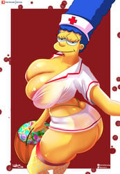 alternate_breast_size ass_cleavage breasts butt_crack cleavage costume dat_ass delta26 female female_only halloween huge_breasts large_breasts marge_simpson mature_female milf nurse_cap nurse_uniform solo solo_female the_simpsons