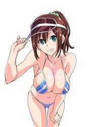 big_breasts bikini breasts brown_hair busty chinatsu_nanami_(pinvise) cleavage female female_only green_eyes looking_at_viewer pinvise smile smiling_at_viewer solo solo_female suzutsuki_kurara swimsuit visor_cap