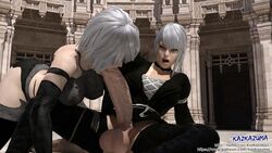 3d asian big_penis fellatio female futa_on_futa futanari intersex irrumatio kaine_(nier) kazkazuma light-skinned_female light_skin nier nier:_automata nier_(series) nier_replicant on_side oral oral_rape pale-skinned_female pale_skin penis pink_eyes rape white_hair yorha_a2