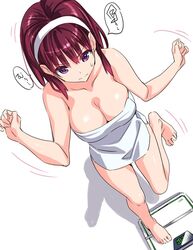 bathroom_scale big_breasts breasts busty cleavage female female_only hairband kurara-chan_(pinvise) pinvise scale solo solo_female suzutsuki_kurara towel weighing_scale