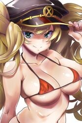 adjusting_hat granblue_fantasy monika_weisswind red_bra string_bikini