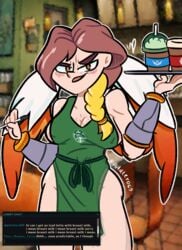 2d angel angel_wings big_breasts breasts brown_eyes brown_hair coffee_mug furia_(paladins) huge_breasts iced_latte_with_breast_milk light-skinned_female light_skin looking_at_viewer meme paladins patatero69 text