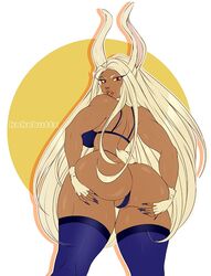 1girls ass big_ass big_butt blue_nails bunny_girl dark-skinned_female female kokobuttz lips long_fingernails long_hair looking_at_viewer looking_back miruko my_hero_academia rabbit_ears red_eyes rumi_usagiyama solo solo_female solo_focus thick_lips thick_thighs thighhighs thighs white_background white_hair