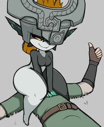 1boy 1girls ass_on_face breasts cute_fangs duo facesitting featureless_breasts female gesture huge_hips huge_thighs humanoid hylian imp imp_midna kierus link link_(twilight_princess) looking_back male male/female mammal midna nintendo no_nipples not_furry shortstack smile smirk the_legend_of_zelda thick_thighs thumbs_up twili twilight_princess unseen_male_face video_games wide_hips