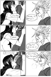 2d art black_and_white black_and_white_drawing cloud_strife comic comic_page dialogue dialogue_box final_fantasy final_fantasy_vii kiahl story tagme tifa_lockhart