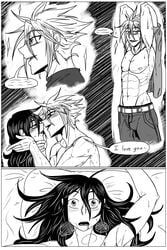 1boy 1girls 2d art black_and_white black_and_white_drawing blush cloud_strife comic comic_page female final_fantasy final_fantasy_vii kiahl male story sweat tifa_lockhart