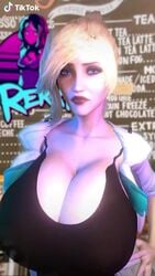 1girls 3d animated annoyed big_breasts blonde_hair blue_eyes breasts cleavage female_focus female_only female_solo huge_breasts hyper_breasts large_breasts lipstick meme mommy_kink ponytail rekki solo_female sound tagme tiktok video