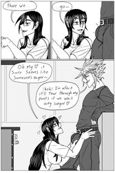 2d art black_and_white black_and_white_drawing cloud_strife comic comic_page dialogue dialogue_box final_fantasy final_fantasy_vii kiahl story tagme tifa_lockhart