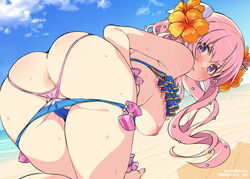 1girls anus ass beach bikini blush breasts butt female_only mayumiya_tsumugi medium_breasts nipples panties princess_connect! princess_connect!_re:dive sideboob sweat tsumugi_(princess_connect!) twintails