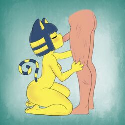 1boy 1girls animal_crossing ankha ass blowjob breasts cat_ears cat_girl cat_tail closed_eyes feline fellatio female krimreaper male nintendo nipples oral oral_sex recolor short_hair solo tagme tagme_(artist)