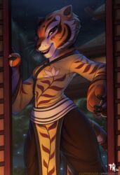 absurd_res anthro china_dress dreamworks female fluff-kevlar fur furry kung_fu_panda kung_fu_panda_3 master_tigress night thick_thighs tiger