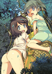 2girls annoyed ass back_view cute happy imona_(muramasa_mikado) multiple_girls muramasa_mikado murana_(muramasa_mikado) murana_and_imona_adventure_in_monster_island no_panties shirt