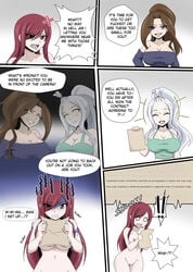 3girls blue_eyes brown_eyes brown_hair cana_alberona comic erza_scarlet fairy_tail ggc mirajane_strauss multiple_girls naked oppai red_hair shaved_pussy white_hair