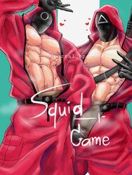 2boys bara boxers bulge circle_(squid_game) color gay jumpsuit male male_nipples male_only muscular muscular_male netflix pectorals pink_guard portal_opst precum squid_game suggestive triangle_(squid_game) underwear unzipped_jacket