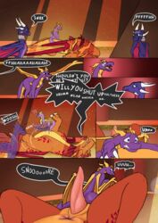 2021 absurd_res activision anus comic cynder dialogue digital_media_(artwork) dragon dragonsponies english_text erection female feral genitals group hi_res horn ignitus insomniac_games larger_male male membrane_(anatomy) penis scalie scared size_difference sleeping spyro spyro_legend_of_the_dragon spyro_the_dragon text video_games wings