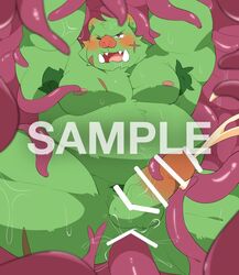 0119_muu 2021 anal anal_sex anthro armpit_hair balls belly big_belly blush bodily_fluids body_hair censored cum distracting_watermark ejaculation erection genital_fluids genitals green_body humanoid_genitalia humanoid_penis kemono male male_only mammal moobs nipples overweight overweight_male penetration penis sample scar solo suid suina sus_(pig) tentacle watermark wild_boar