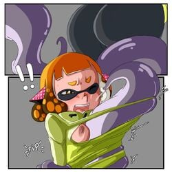 1girls agent_4_(splatoon) comic domino_mask inkling inkling_girl inuyuru nintendo orange_hair ripped_clothing splatoon splatoon_2 splatoon_2:_octo_canyon tentacle tentacle_rape tentacle_sex wince