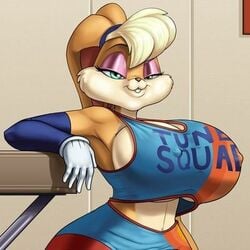 anthro arm_support basketball_uniform big_ass big_breasts blonde_hair blue_eyes breasts buckteeth bunny_ears bunny_girl bunny_tail cartoon_network cleavage crop_top edit erect_nipples fat_ass gloves huge_breasts lola_bunny looking_at_viewer looney_tunes midriff mightycock nipple_bulge seductive seductive_look seductive_smile sideboob space_jam space_jam:_a_new_legacy thick_thighs underboob warner_brothers wide_hips