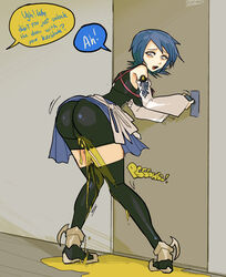 1girls aqua_(kingdom_hearts) blue_hair clothing female female_focus female_only kingdom_hearts large_ass omorashi peeing single_girl urinating urine usagaijin watersports