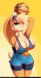 basketball_(ball) basketball_uniform big_ass big_breasts blonde_hair blue_eyes bunny_ears bunny_girl bunny_tail cartoon_network cleavage donkodraws furry gloves huge_breasts lola_bunny looney_tunes sideboob space_jam thick_thighs warner_brothers wide_hips