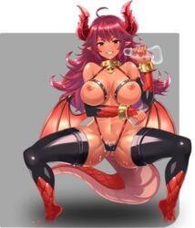 1girls areola areolae breasts cum cum_drip cum_on_leg disembodied_penis dragon_girl_(project_qt) game game_cg handjob humanoid large_ass looking_at_viewer nipples nutaku project_qt scales solo solo_female solo_focus tagme tail thick_thighs thighhighs wide_hips wings